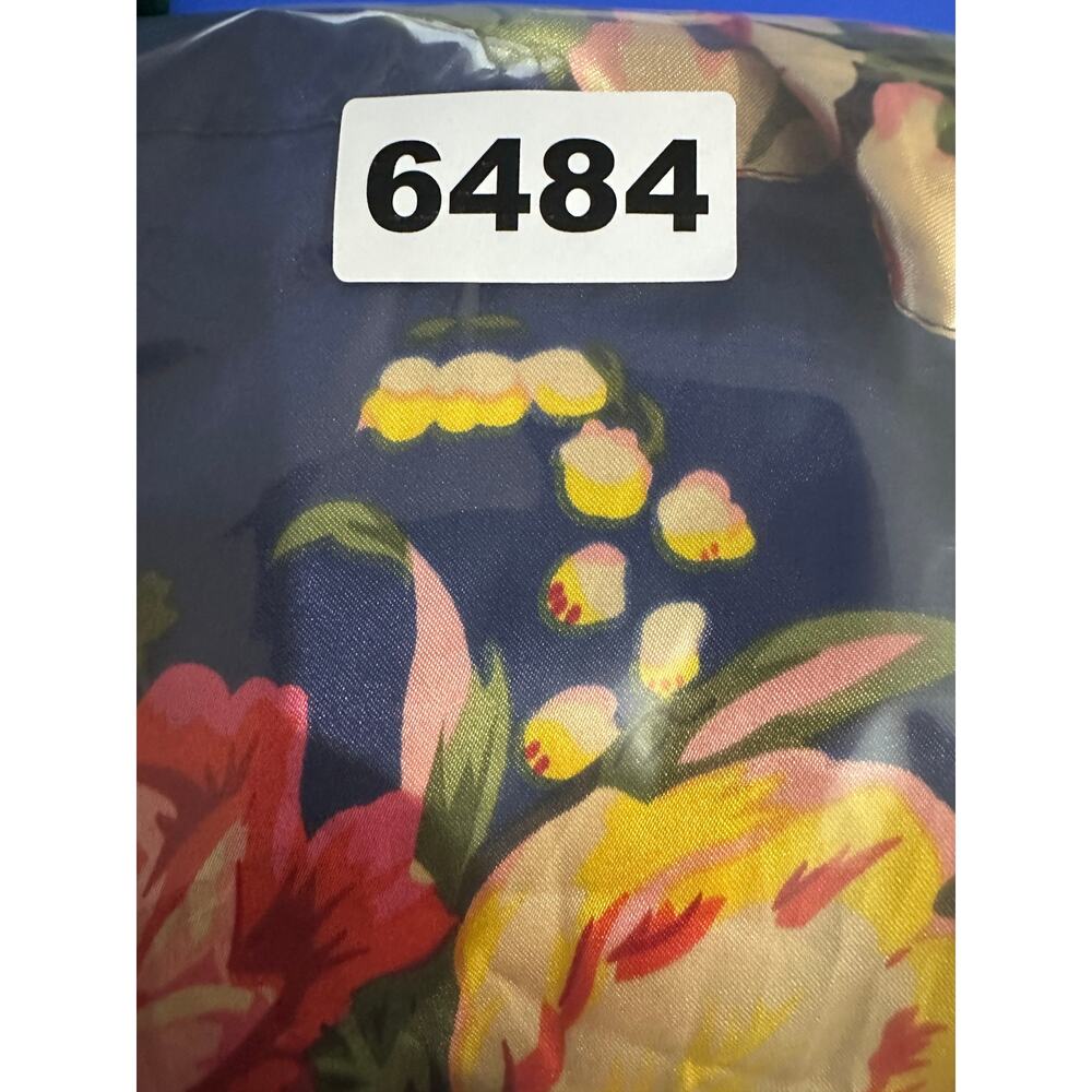 Lightweight Satin Navy Blue Floral Robe with Yellow Pink Belted - Picture 10 of 10